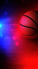 Basketball on court with dramatic lighting