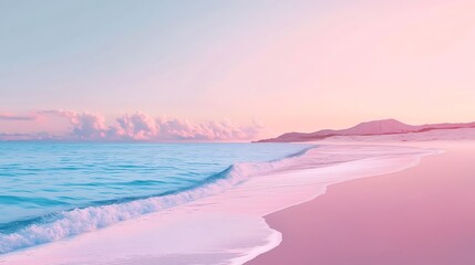 Fototapeta premium Serene Pink Beach Sunset Coastal Landscape