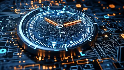 Futuristic clock on circuit board - Powered by Adobe
