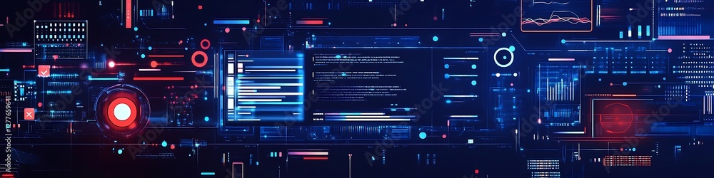 Poster futuristic digital interface displays complex data streams