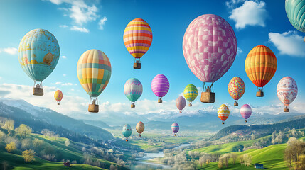 Obraz premium Artistic easter banner featuring 3d air balloons.