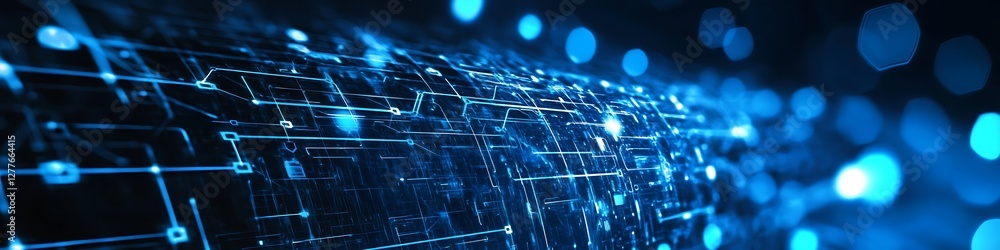Aufkleber abstract blue digital circuitry network data flow