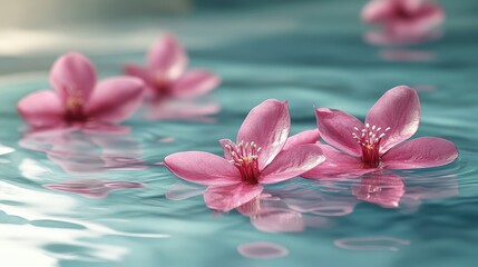Pink petals floating on the surface of calm water.
