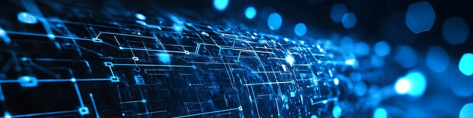 Obraz premium Abstract Blue Digital Circuitry Network Data Flow
