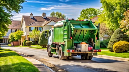A recycling truck collecting various types of waste in a neighborhood, recycling services, community recycling
