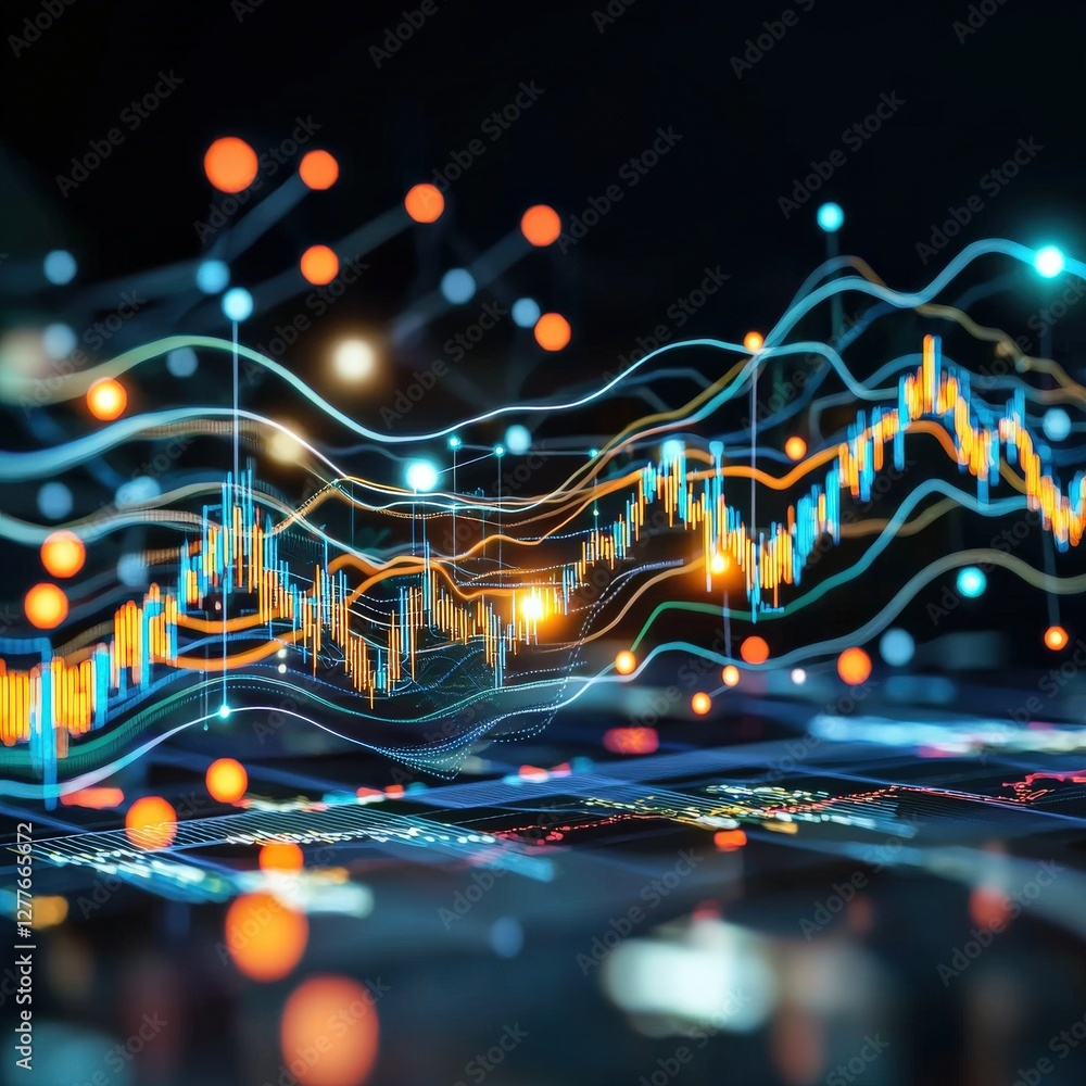 Poster abstract financial data visualization with glowing lines