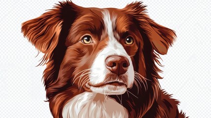Red   White Dog Portrait  Canine Art  Pet Illustration