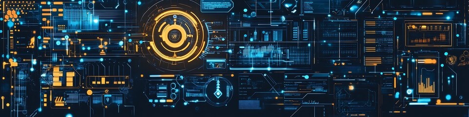 Obraz premium Futuristic digital interface displays complex data streams
