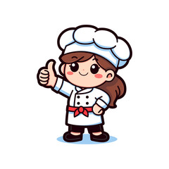 Simple Bold Illustration Of Adorable Female Chibi Chef Cartoon Giving a Thumbs Up Gesture