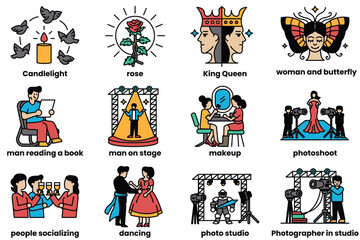Set of illustrations in the concept of beauty products in line drawing style
