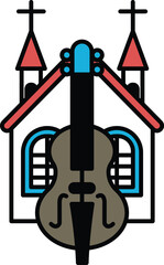 guitar is placed in front of a church