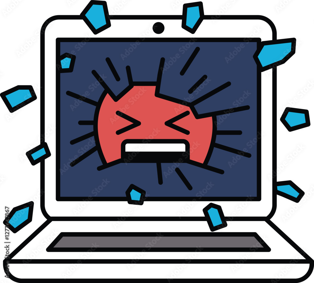 Poster a laptop screen with a red face and a red circle with a black line through it