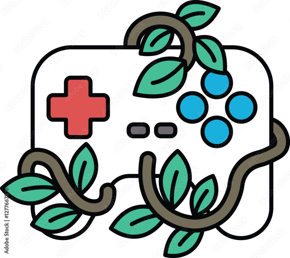 Poster a video game controller with a leafy design