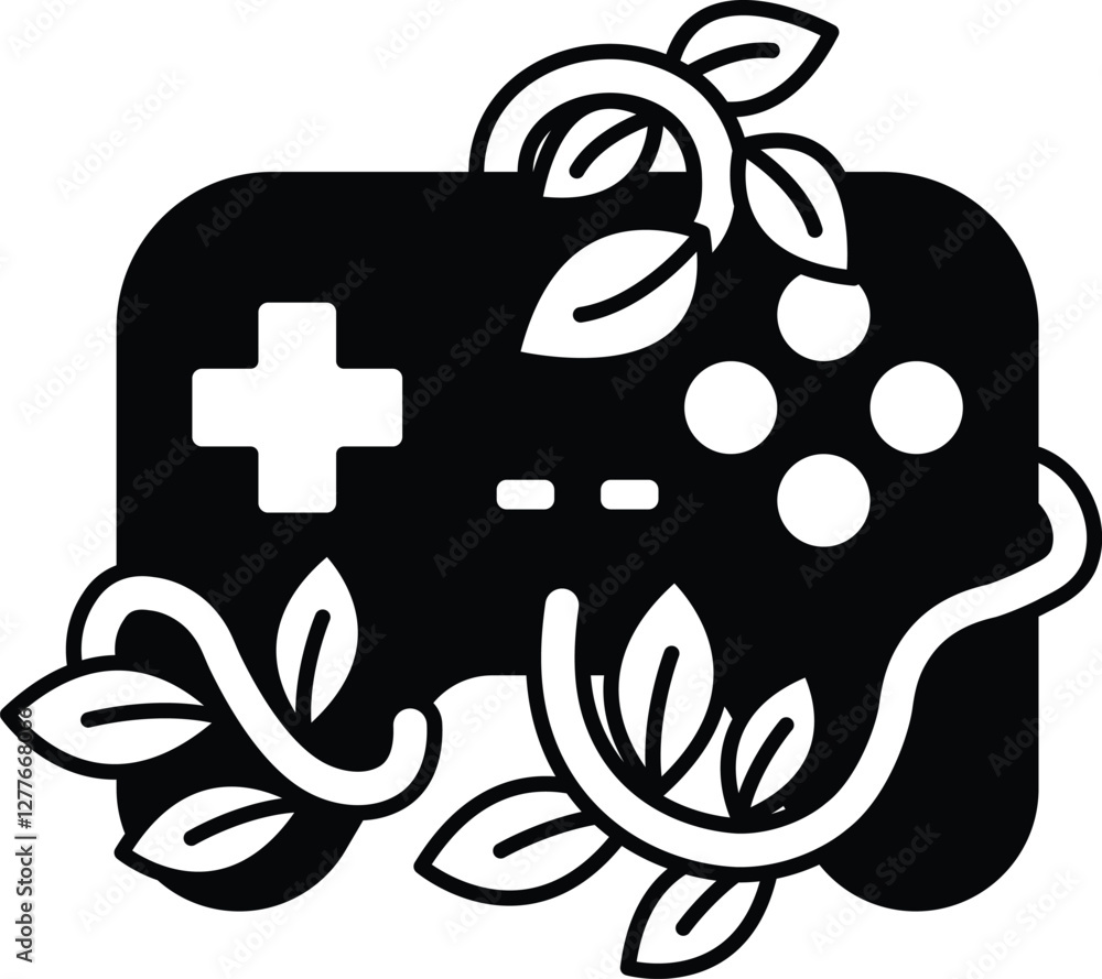 Poster video game controller with a leafy design