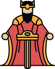A man in a red robe holding a sword