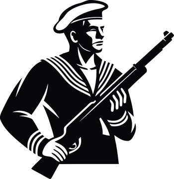 black and white sailor holding rifle clip art preview