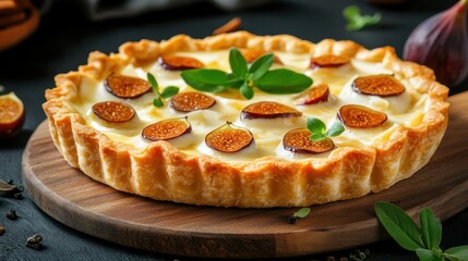 Indulge in the flavors of the Mediterranean with this delightful cheese and fig tart Showcasing a flaky, golden crust, this delicious dessert is perfect for any occasion Learn how to bake your own