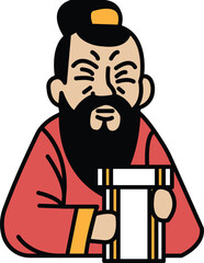 A cartoonish man with a beard and mustache is holding a piece of paper