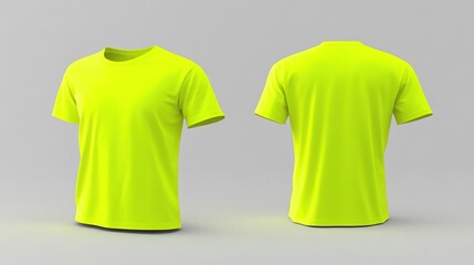 Neon Yellow T Shirt Mockup   Front and Back View