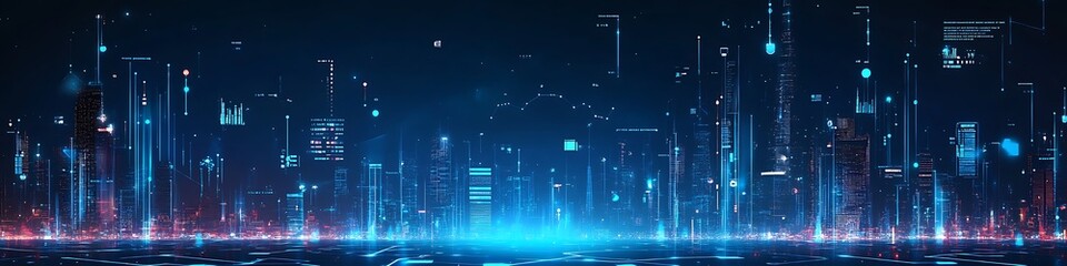 Obraz premium Futuristic Cityscape Illuminated with Digital Data Streams