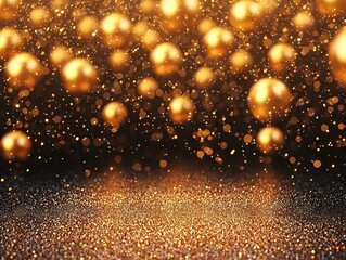 Celebrating bright golden orbs festive event abstract background sparkling environment close-up view celebration