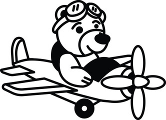 cartoon bear is flying a airplane
