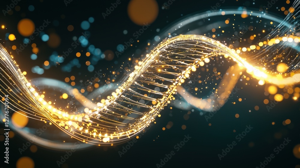 Poster abstract waves of light with sparkling particles