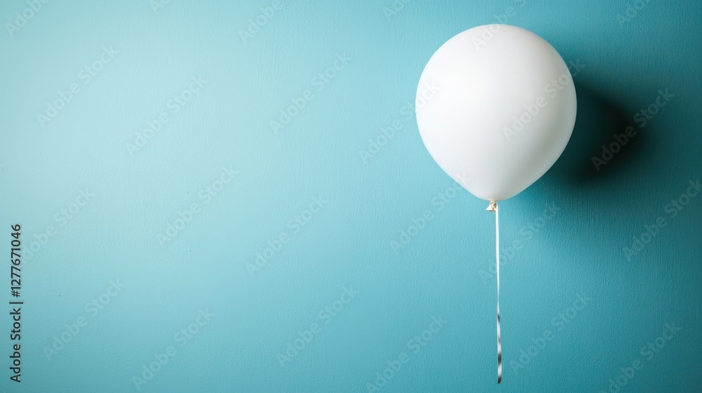 Poster a single white balloon floating gently, soft highlights and shadows creating depth.