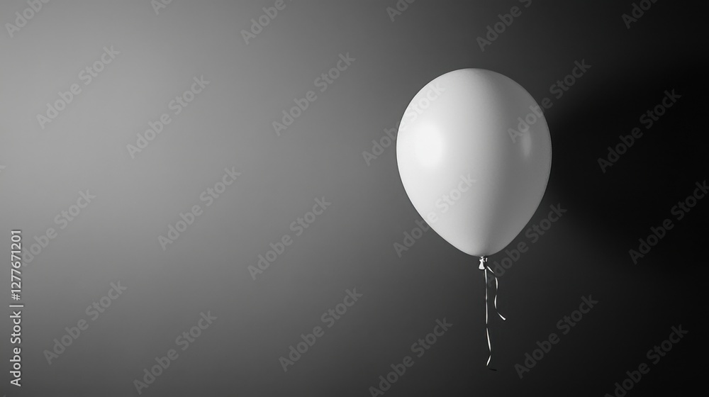 Poster a single white balloon floating gently, soft highlights and shadows creating depth.