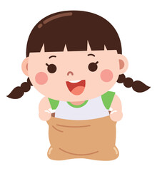  A happy young girl participating in a classic sack race