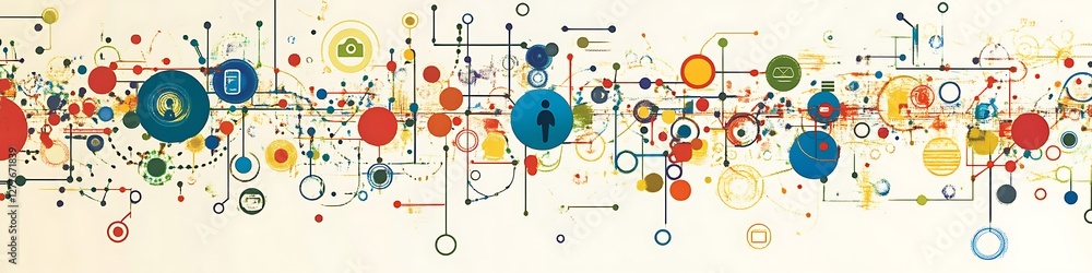 Poster abstract network connecting colorful circles and a person