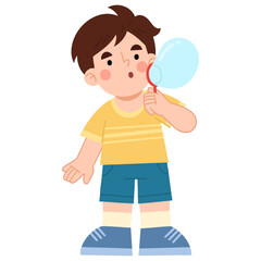 Illustration of Boy Blowing a Bubble