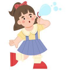 Illustration of playful girl blowing bubbles