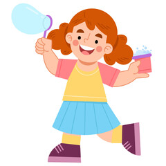 Illustration of Joyful Girl Playing with Bubbles