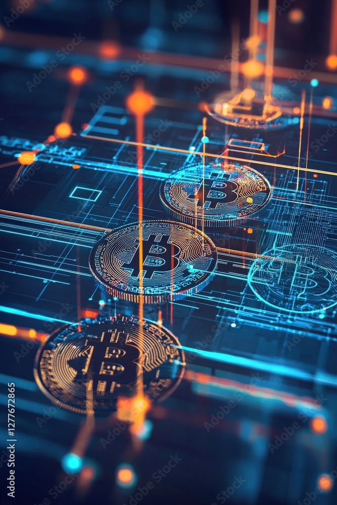Aufkleber bitcoin cryptocurrency in digital data visualization