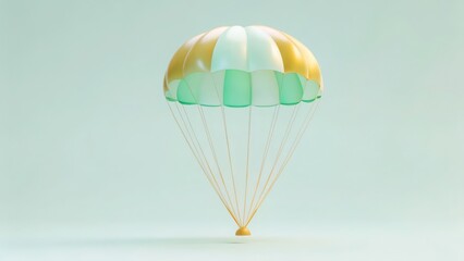 Obraz premium A colorful parachute descends gracefully against a soft background, showcasing its design and structure in a serene setting.