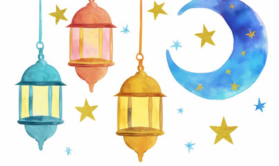 Elegant Hanging Lanterns in Watercolor Style