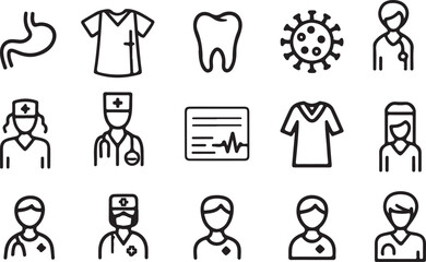 Fototapeta premium Set of Health, Medical Professional, and Care Icons Vector Symbols for Healthcare Services