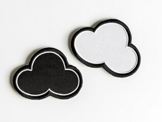 Minimalist Black and White Cloud Embroidered Patches mockup, different types