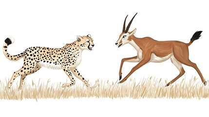 Cheetah Hunting Gazelle in African Savanna - Wildlife Illustration