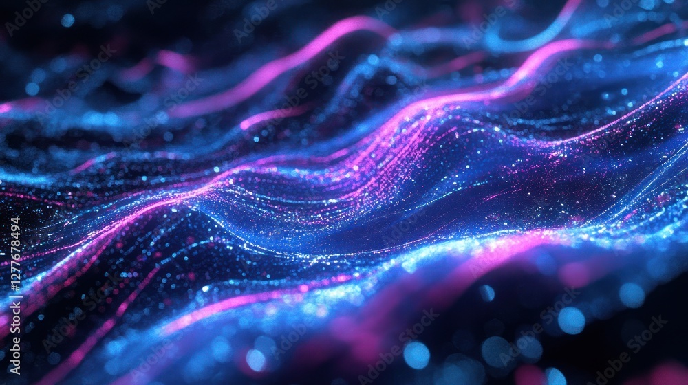 Poster a mesmerizing abstract swirl of glowing lights and vibrant colors, creating an enchanting digital wa