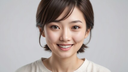 Fototapeta premium Portrait of a smiling young woman with short hair
