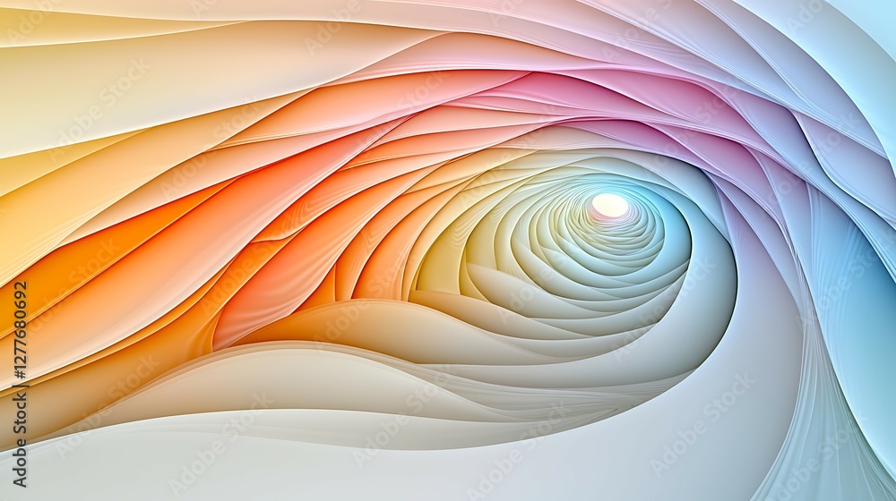Poster a swirling, abstract pattern featuring soft hues of orange, pink, and blue, creating a sense of dept