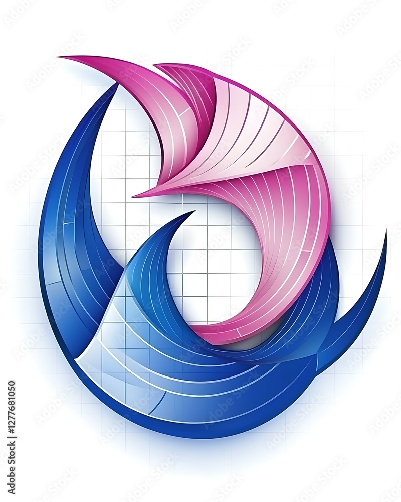 Poster abstract logo design featuring flowing waves in pink and blue hues, symbolizing movement and harmony