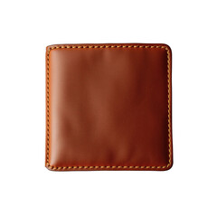 A brown leather wallet isolated on transparent background with a closeup view of its texture and accessories like a card, cash, and a business-related feel