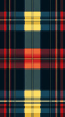 スコットランド風タータンチェック柄｜レトロな赤と黄のクラシックデザイン。スマートフォン9:16のアスペクト比