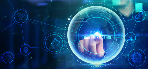 Concept of digitization of business processes and modern technology. Digital transformation.