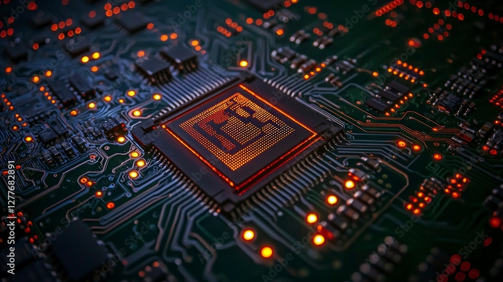 Poster futuristic circuit board technology innovation data digital ai microchip electro