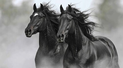Majestic Black Horses Running  Freedom  Power  Nature