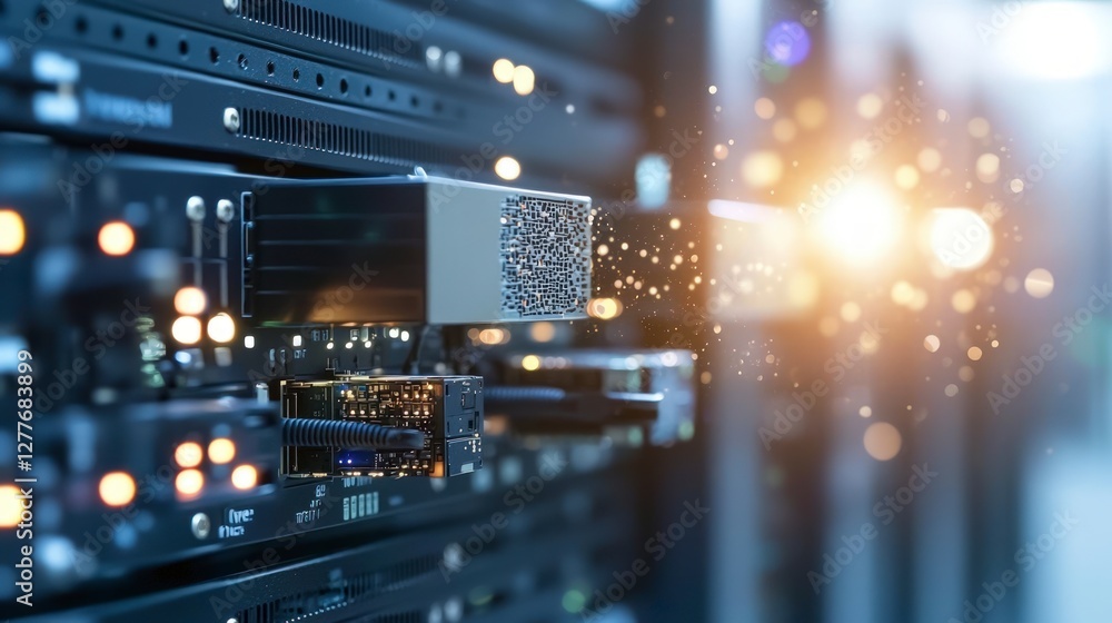 Poster data center server racks network technology fast internet global communication digital